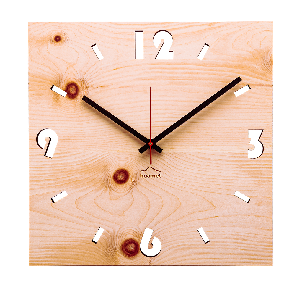 Wanduhr Duhrchbruch - Zirbe 30x30 cm geräuschlos