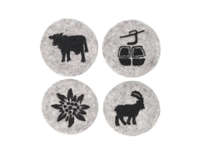 Tassenuntersetzer Filz 4 Stk. Gondel, Steinbock, Edelweiss, Kuh
